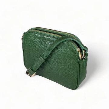 Elegant green leather women's shoulder bag by LeatherLuxe with crossbody strap, premium finish, and stylish modern design.