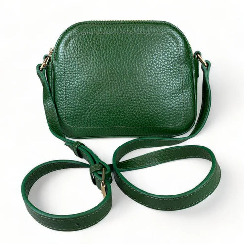 Elegant green leather women's shoulder bag by LeatherLuxe with crossbody strap, premium finish, and stylish modern design.