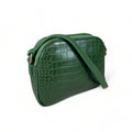 LeatherLuxe Green Leather Women's Shoulder Bag in Crocodile Style — Elegant crossbody bag with textured pattern and gold-tone details