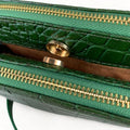 LeatherLuxe Green Leather Women's Shoulder Bag in Crocodile Style — Elegant crossbody bag with textured pattern and gold-tone details