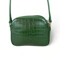 LeatherLuxe Green Leather Women's Shoulder Bag in Crocodile Style — Elegant crossbody bag with textured pattern and gold-tone details