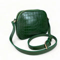 LeatherLuxe Green Leather Women's Shoulder Bag in Crocodile Style — Elegant crossbody bag with textured pattern and gold-tone details