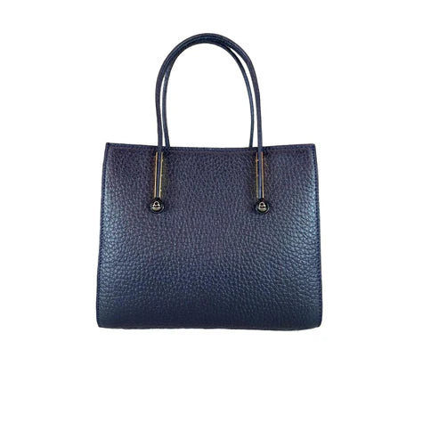 Navy blue women’s genuine leather handbag with shoulder and crossbody strap — elegant and stylish design for everyday use.