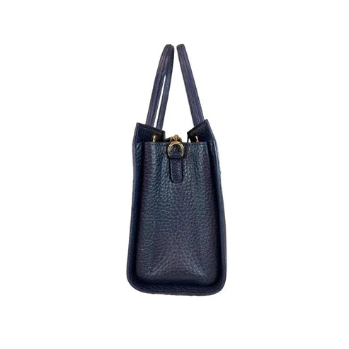 Navy blue women’s genuine leather handbag with shoulder and crossbody strap — elegant and stylish design for everyday use.