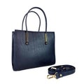 Navy blue women’s genuine leather handbag with shoulder and crossbody strap — elegant and stylish design for everyday use.