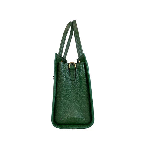 LeatherLuxe Green Women’s Leather Handbag — Stylish shoulder and crossbody bag made from premium genuine leather with gold-tone hardware.