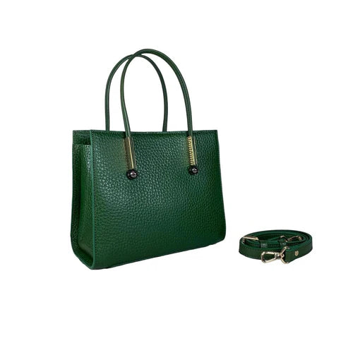 LeatherLuxe Green Women’s Leather Handbag — Stylish shoulder and crossbody bag made from premium genuine leather with gold-tone hardware.