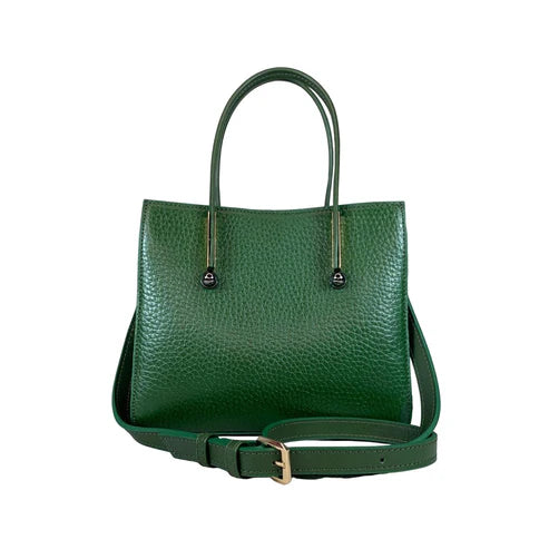 LeatherLuxe Green Women’s Leather Handbag — Stylish shoulder and crossbody bag made from premium genuine leather with gold-tone hardware.