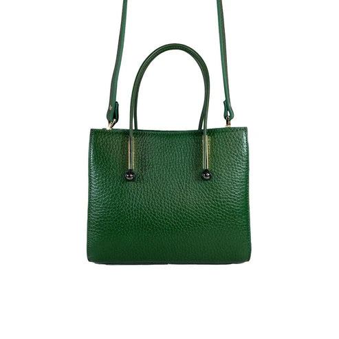 LeatherLuxe Green Women’s Leather Handbag — Stylish shoulder and crossbody bag made from premium genuine leather with gold-tone hardware.