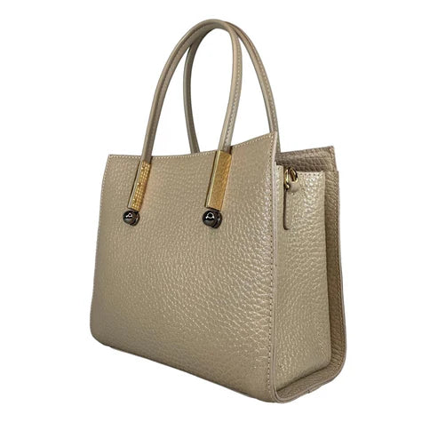 LeatherLuxe cream women’s leather handbag — elegant shoulder and crossbody bag with premium soft finish and gold hardware.