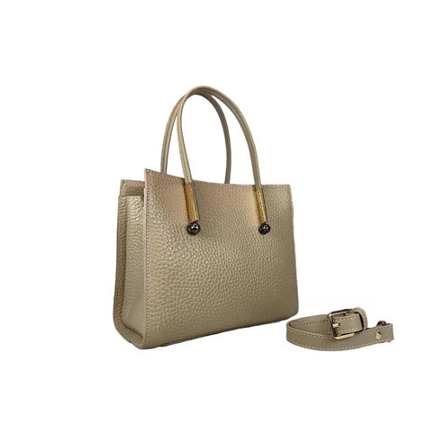 LeatherLuxe cream women’s leather handbag — elegant shoulder and crossbody bag with premium soft finish and gold hardware.
