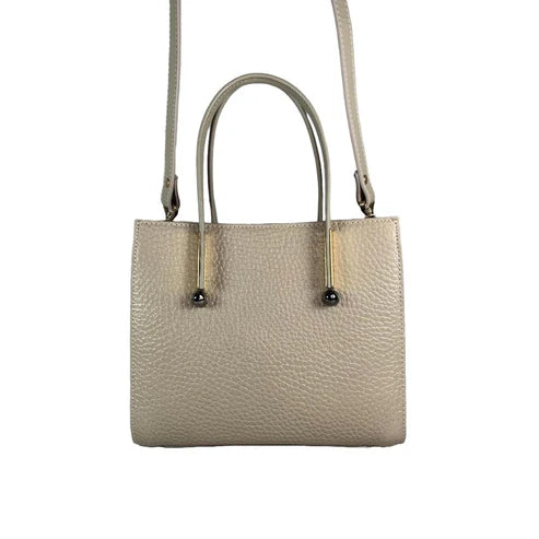 LeatherLuxe cream women’s leather handbag — elegant shoulder and crossbody bag with premium soft finish and gold hardware.