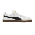White sneaker with black accent and brown sole on a white background