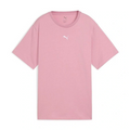 Pink t-shirt with a small logo on a white background