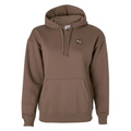 Brown hoodie with a small logo on a white background