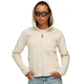 Person wearing a beige hoodie and sunglasses on a white background