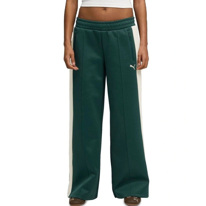 Green wide-leg pants with a white stripe on a white background
