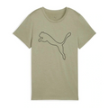 Beige t-shirt with a black outline of a cat logo on a white background