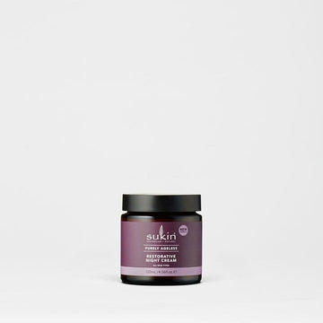 Jar of Sukin restorative night cream on a white background