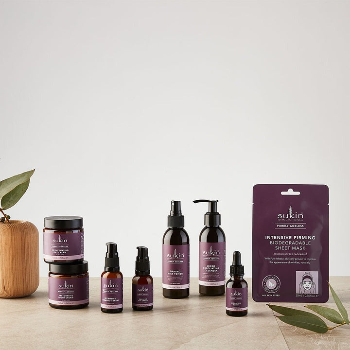 Collection of Sukin skincare products on a light background
