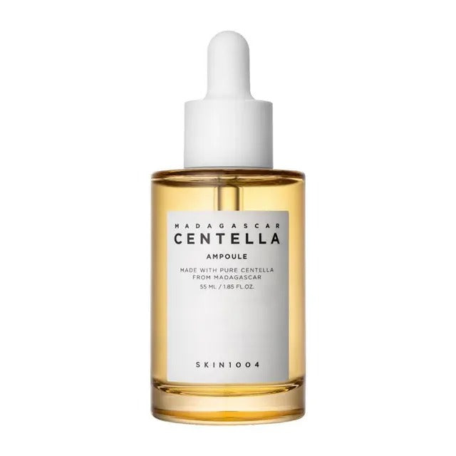 Bottle of Madagascar Centella Ampoule with a dropper on a white background
