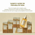 Centella skincare products with text about slightly acidic pH for healthy skin on a beige background