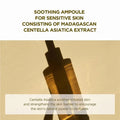 Soothing ampoule for sensitive skin with Madagascan Centella Asiatica extract on a beige background.