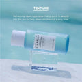 Skincare bottle with text on a blue background