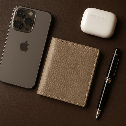 LeatherLuxe genuine leather card holder wallet in premium finish, showcasing sleek minimalist design and multiple card slots.