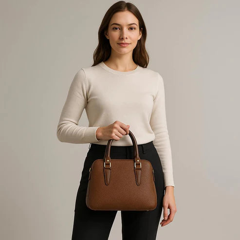LeatherLuxe brown leather office bag with adjustable shoulder strap, durable stitching, and premium finish — stylish and functional for business and daily use.