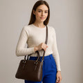 LeatherLuxe dark brown croc-embossed genuine leather office bag for men and women with premium finish and modern professional design