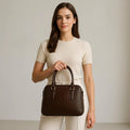 LeatherLuxe dark brown croc-embossed genuine leather office bag for men and women with premium finish and modern professional design