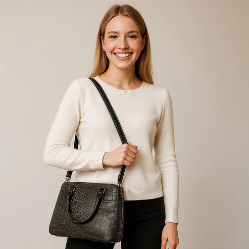 Silver crocodile leather office bag for professionals, stylish luxury business bag with textured design and premium finish