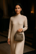 Beige leather handbag for women — LeatherLuxe shoulder bag with elegant design and premium craftsmanship
