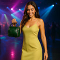 LeatherLuxe green crocodile-style mini handbag made of premium leather, featuring a sleek shoulder and crossbody strap — luxury designer accessory for women.
