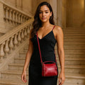 Luxury red leather handbag for women in crocodile pattern — LeatherLuxe shoulder bag with elegant design and premium finish.