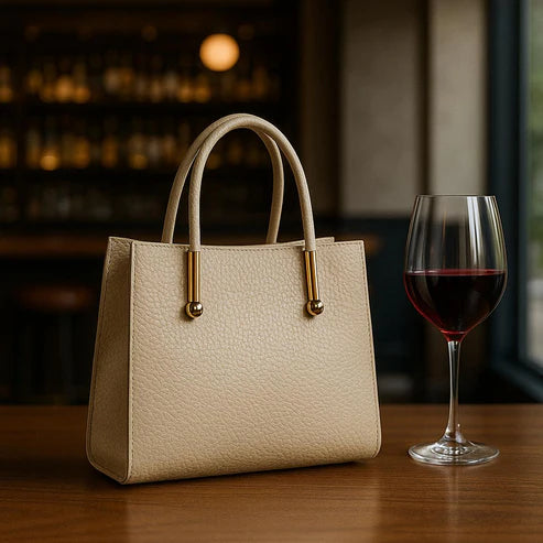LeatherLuxe cream women’s leather handbag — elegant shoulder and crossbody bag with premium soft finish and gold hardware.
