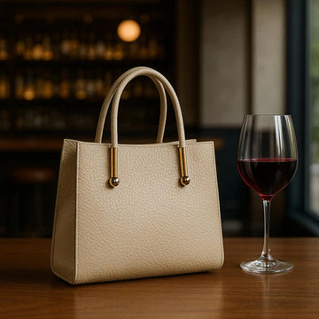 LeatherLuxe cream women’s leather handbag — elegant shoulder and crossbody bag with premium soft finish and gold hardware.