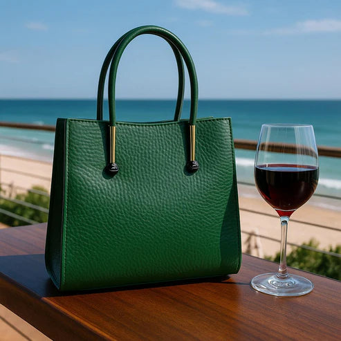 LeatherLuxe Green Women’s Leather Handbag — Stylish shoulder and crossbody bag made from premium genuine leather with gold-tone hardware.