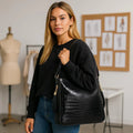 Premium black crocodile leather tote bag for women – elegant professional handbag for work and travel, featuring spacious design and luxury finish
