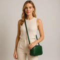 LeatherLuxe Green Leather Women's Shoulder Bag in Crocodile Style — Elegant crossbody bag with textured pattern and gold-tone details