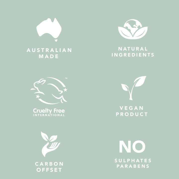 Set of icons and text on a light green background indicating product attributes.