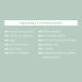 List of ingredients not used in a product on a light green background