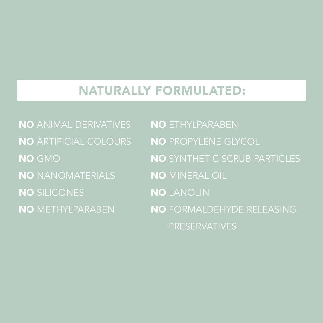 List of ingredients not used in a product on a light green background