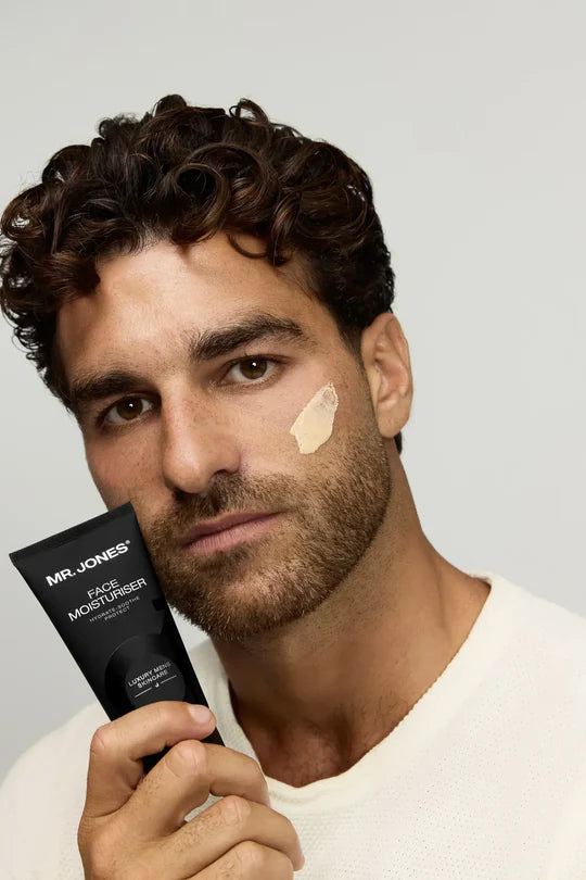 Men’s face moisturiser in sleek packaging for daily hydration, designed for smooth, healthy, and refreshed skin