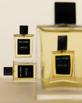 Virtue Eau De Parfum for men in sleek glass bottle with black label and cap, displayed with lifestyle shots and luxury background