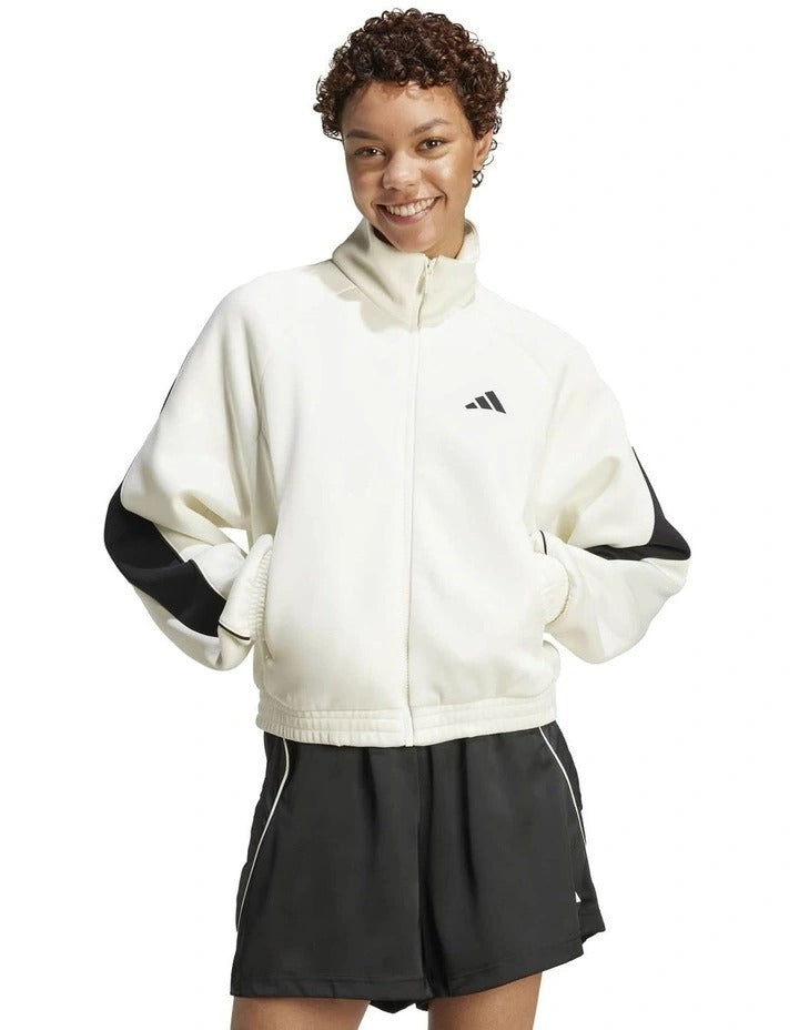 Adidas Stadium Track Top with recycled polyester cotton blend, zip pockets, and 3 Bar Logo