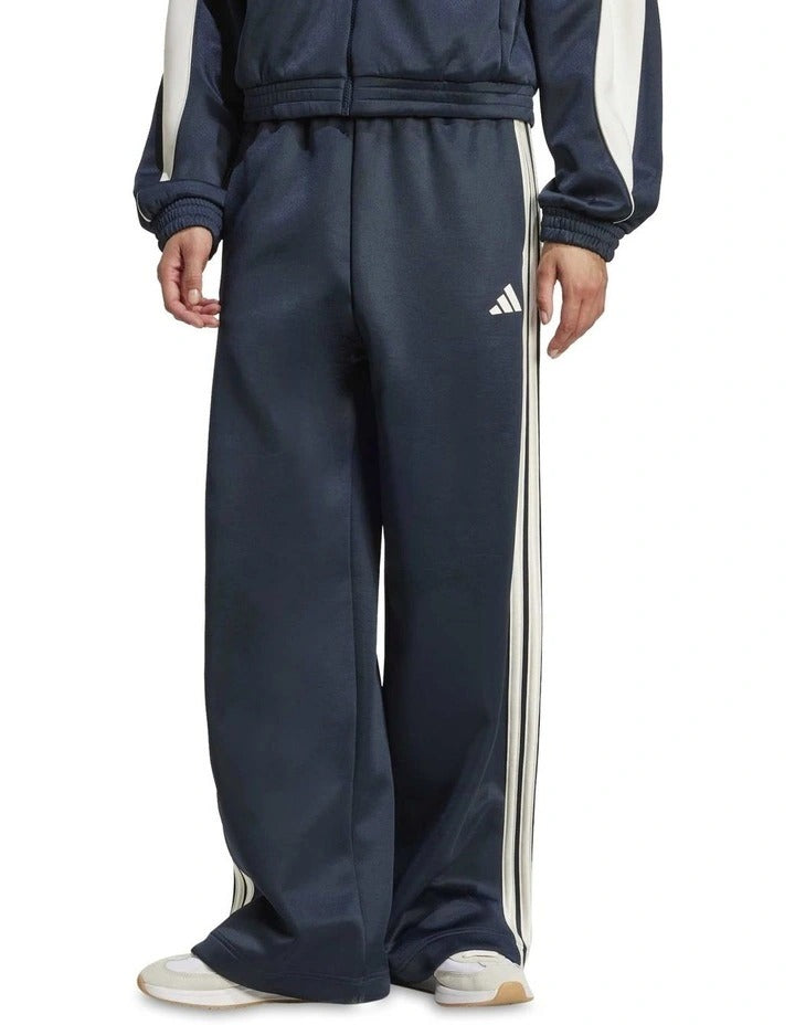 Adidas Stadium 3-Stripes Track Pants for Men in Black with Satin Piping and Recycled Polyester Blend