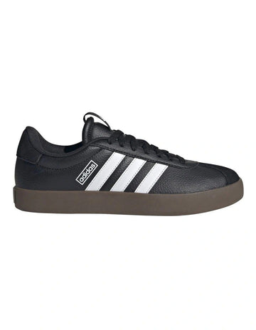 Adidas VL Court 3.0 women’s shoes with coated leather upper and low heel, stylish skater-inspired trainers in white with vulcanised outsole