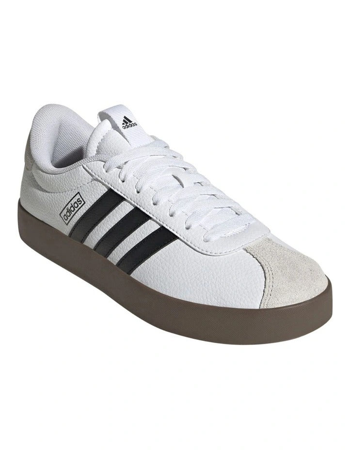 Adidas VL Court 3.0 women’s shoes with coated leather upper and low heel, stylish skater-inspired trainers in white with vulcanised outsole